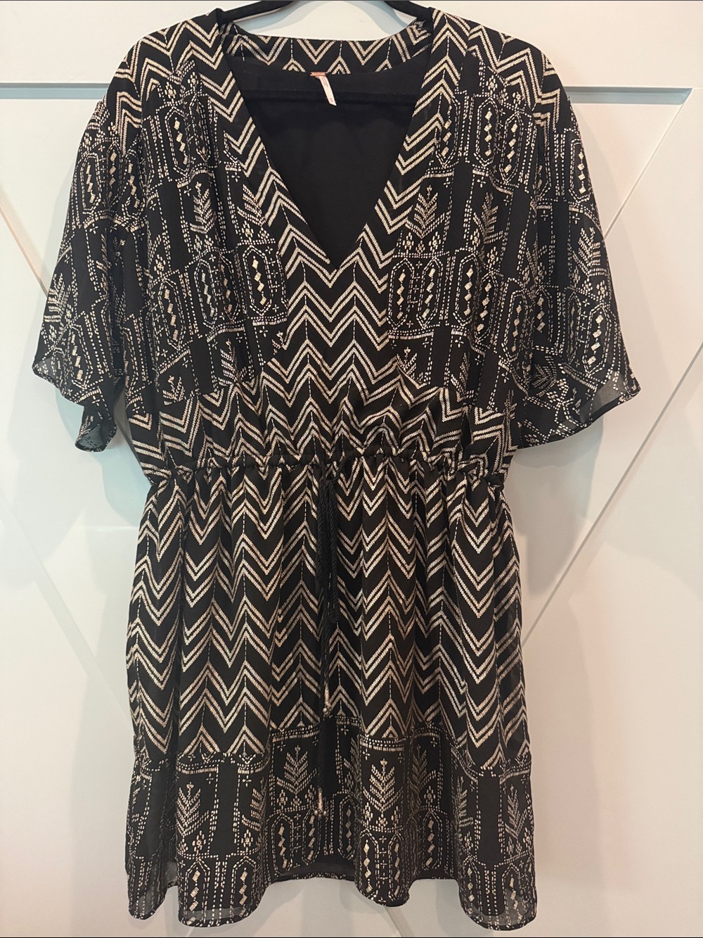 Free People Black and Gold V‑Neck Mini Dress or Tunic